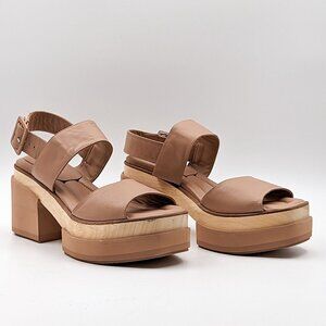 Paloma Barcelo Women Margoti Buckle Platform Beige Leather Sandals sz 11US 41EUR